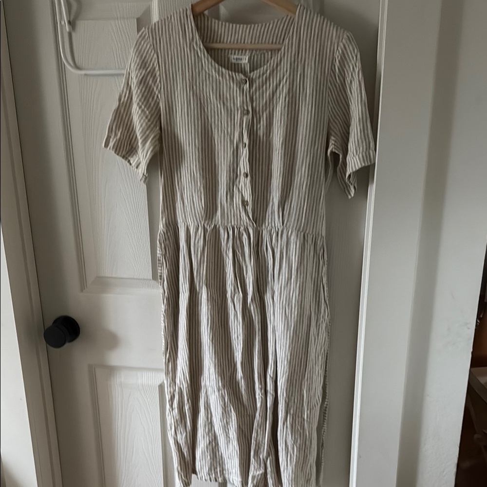 Short-Sleeve Striped Midi Dress